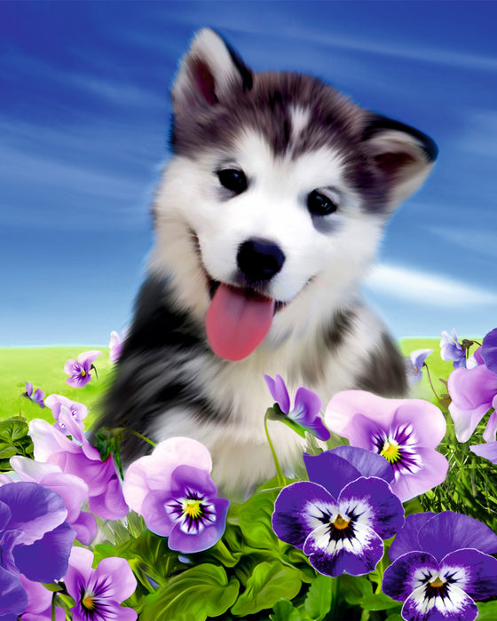 Timanttityö Husky In Flowers, 40x50cm - Askarteluliike Kätevä-Käsi