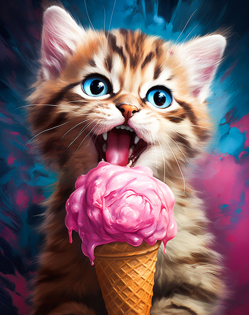 Timanttityö Kitten With Ice Cream, 30x40cm - Askarteluliike Kätevä-Käsi