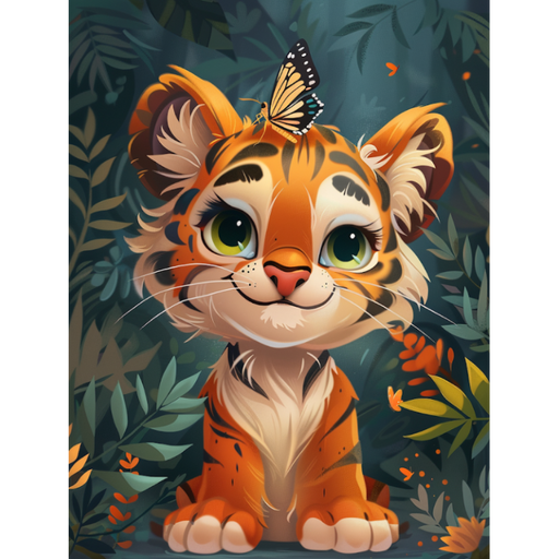 Timanttityö Tiger Cub and Butterfly, 30x40cm - Askarteluliike Kätevä-Käsi