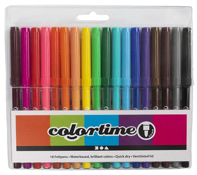 Colortime-tussit, paksuus 2mm, värilajitelma, 18kpl/pkk