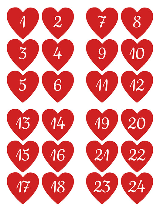 Joulukalenteritarra Sydän punainen 4 arkkia