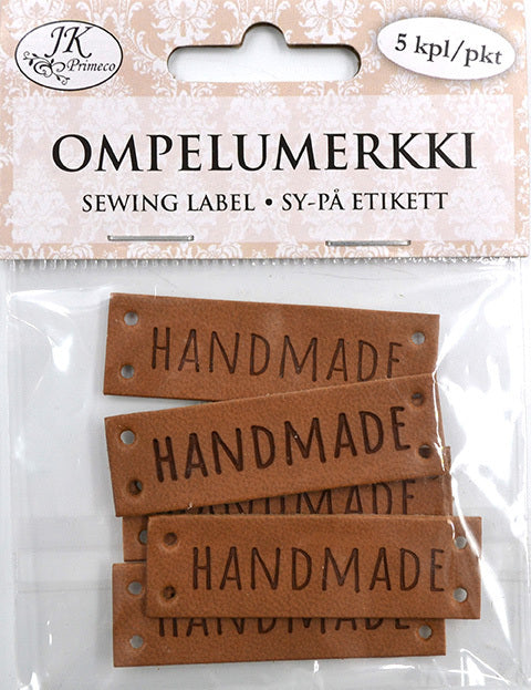 Ompelumerkki Handmade ruskea 5kpl - Askarteluliike Kätevä-Käsi