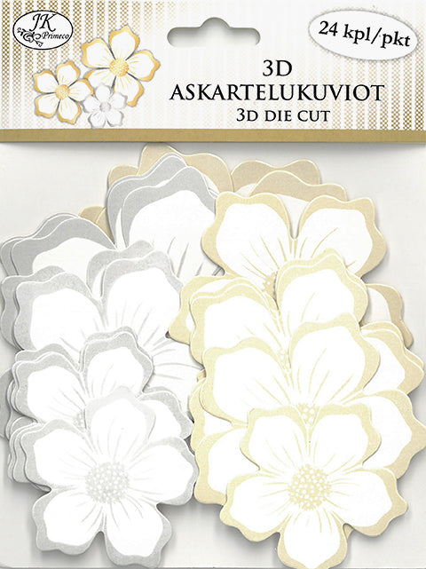 3D-askartelukuviot Kukat valkoinen 24kpl