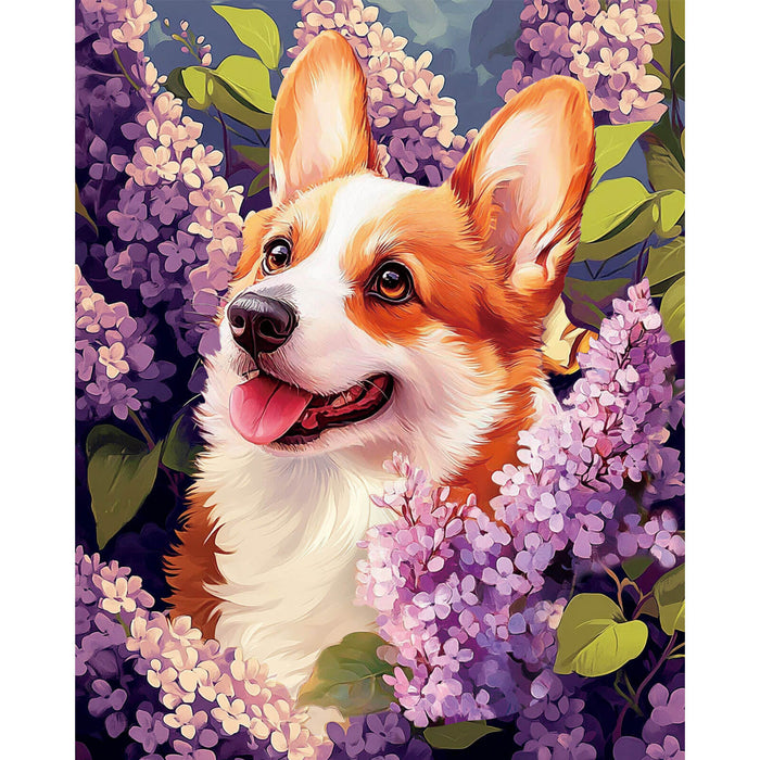 Timanttityö Springtime Corgi, 40x50cm