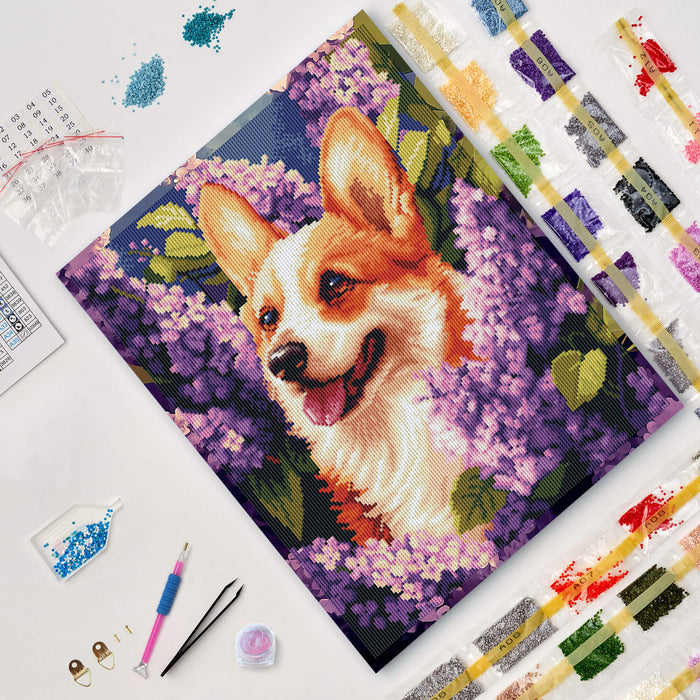 Timanttityö Springtime Corgi, 40x50cm