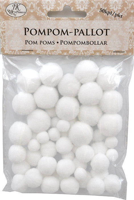 Pompom-pallot valkoinen ja punainen, 50kpl/pkt