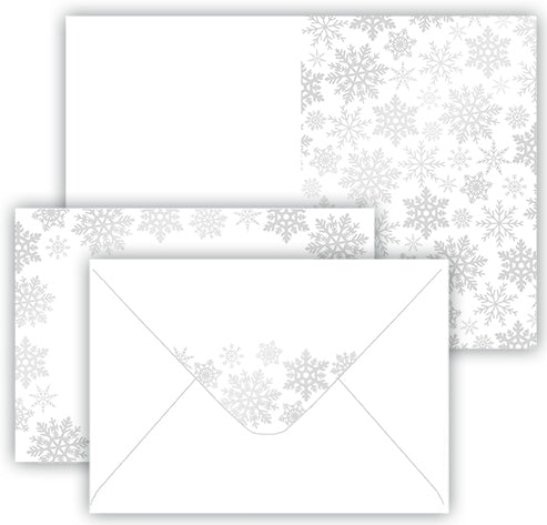 2-osainen kortti + kirjekuori Lumihiutale hopeahohto 5kpl+5kpl