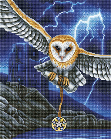 Timanttityö Heart of the Storm Owl, 40x50cm LED-valoilla
