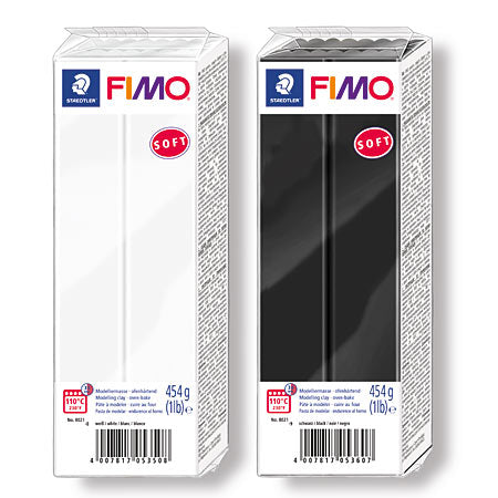Fimo Soft massa 454g, valkoinen ja musta