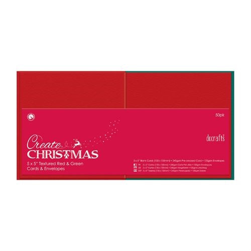 Korttipohjat ja kuoret Joulupakkaus, 13,5x13,5cm, 50 settiä, puna-vihreä