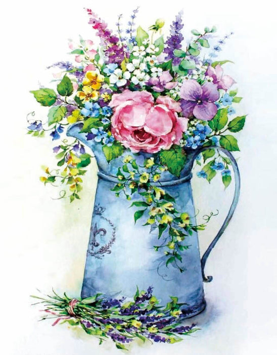 Timanttityö Romantic Bouquet in a Watering can, 40x50cm