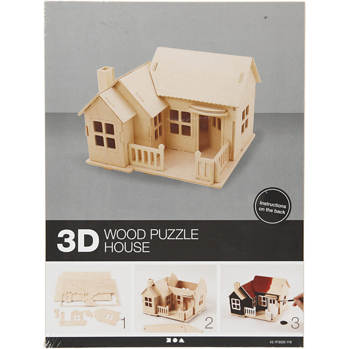 3D-palapeli, talo terasseineen, koko 19x17,5x15 cm, vaneri