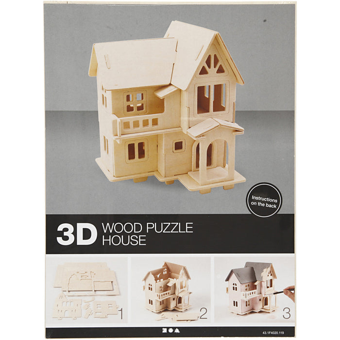 3D-palapeli, talo parvekkeineen, koko 15,8x17,5x19,5 cm, vaneri