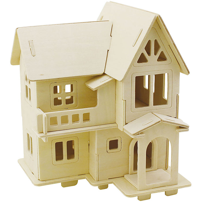 3D-palapeli, talo parvekkeineen, koko 15,8x17,5x19,5 cm, vaneri