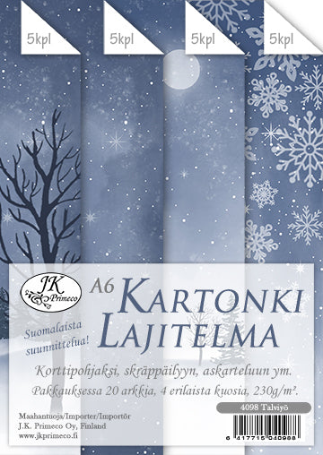 A6 Kartonkilajitelma Talviyö 20ark/pkt - Askarteluliike Kätevä-Käsi