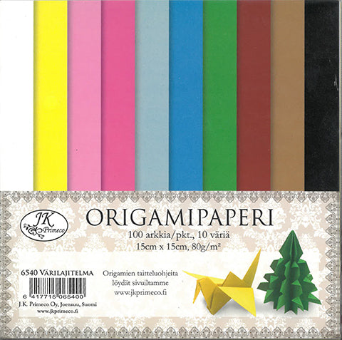 Origamipaperi värilajitelma 15x15cm, 100 arkkia 80g