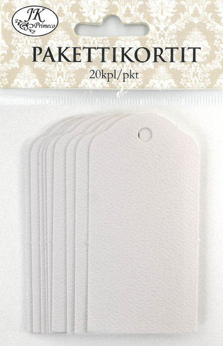 Pakettikortti valkoinen 4x8cm, 20kpl/pkt