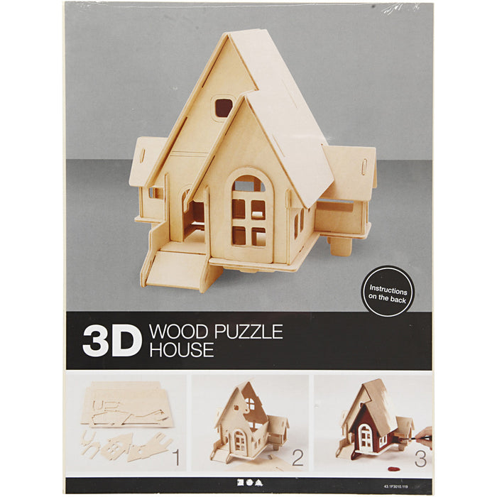 3D-palapeli, talo ramppeineen, koko 22,5x17,5x20,5 cm, vaneri